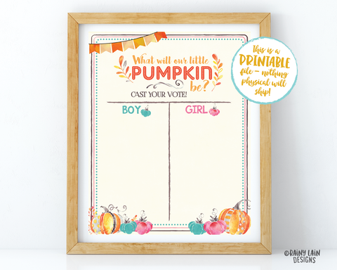 Pumpkin Gender Reveal Voting Sign, Gender Reveal Voting Poster, Gender Reveal Sign, Pink Pumpkins, Blue Pumpkins, Fall Gender Reveal, Leaves