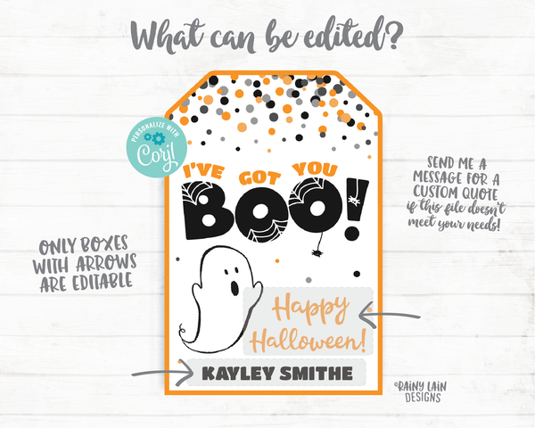 I've Got You BOO tag Happy Halloween Thank you Tags Gifts Tags Appreciation Favor Tags Teacher Staff School Co-Worker Friend Gift Boo Tags