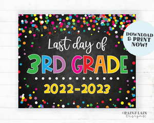 Last day of 3rd grade sign Last day of third grade Last day of School Summer End of School Chalkboard Printable Confetti