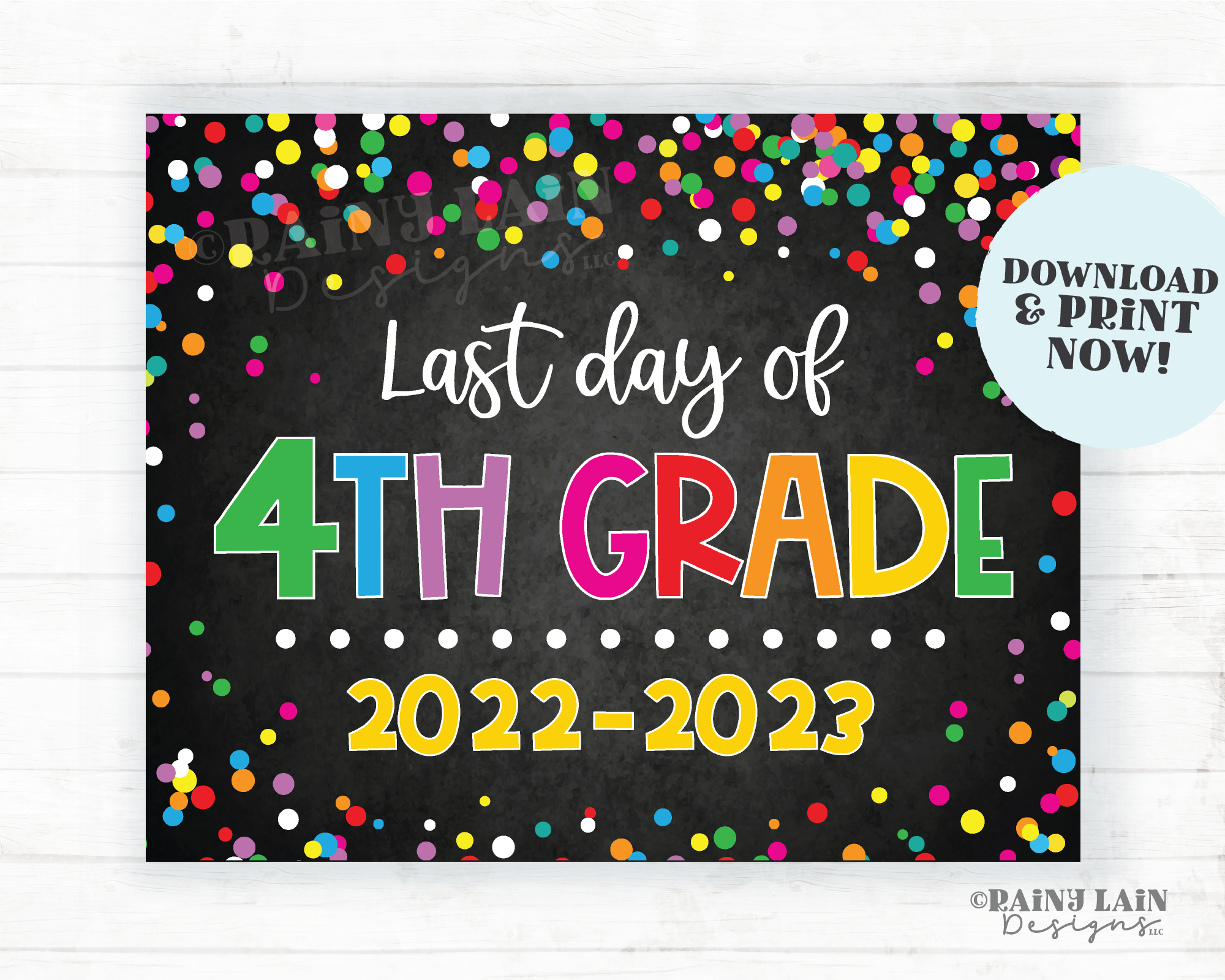 Last day of 4th grade sign Last day of fourth grade Last day of School Summer End of School Chalkboard Printable Confetti