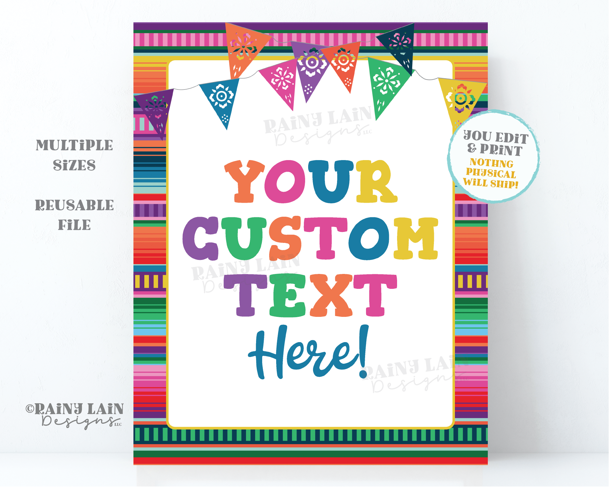 Editable Fiesta Sign Serape Decoration Printable Three-esta First Taco Twos-day Cinco De Mayo Birthday Shower Gender Reveal Poster Banner