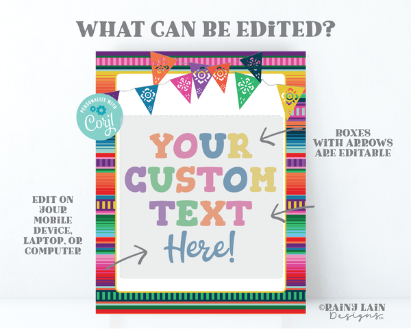 Editable Fiesta Sign Serape Decoration Printable Three-esta First Taco Twos-day Cinco De Mayo Birthday Shower Gender Reveal Poster Banner