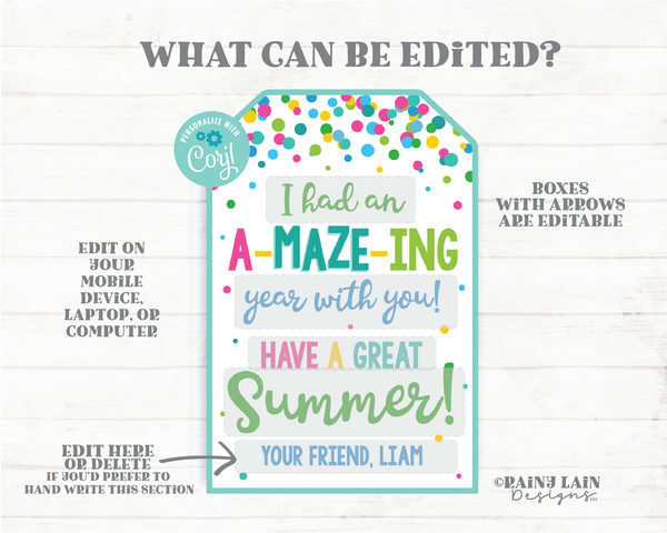 A-MAZE-ing School Year Tags Have a Great Summer Favor Maze Game Keychain End of School Year Preschool Classroom Student Printable Gift Tag