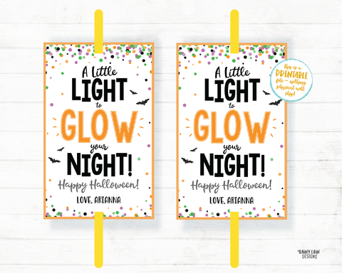 A little Light to Glow Your Night Halloween Glow Stick Tag, Glow Stick Party Favor Tags, Halloween Favor Tags, Trick or Treat Tags, Glow Tag