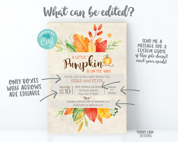 Little Pumpkin Baby Shower Invitation Fall Baby Shower Invite Fall Leaves Invitation Rustic baby shower A Little Pumpkin is on the way
