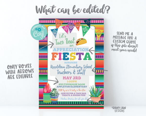 Teacher Appreciation Invitation Let's Taco bout an Appreciation Fiesta Teacher Appreciation Luncheon Flyer Nacho Average Teacher, Succulents
