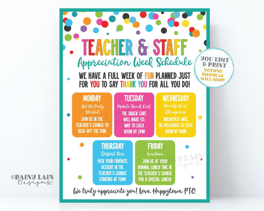 Editable Teacher Appreciation Week Schedule Flyer Itinerary Luncheon I – Rainy Lain Designs LLC editable-teacher-appreciation-week-schedule-flyer-itinerary-luncheon-i-rainy-lain-designs-llc