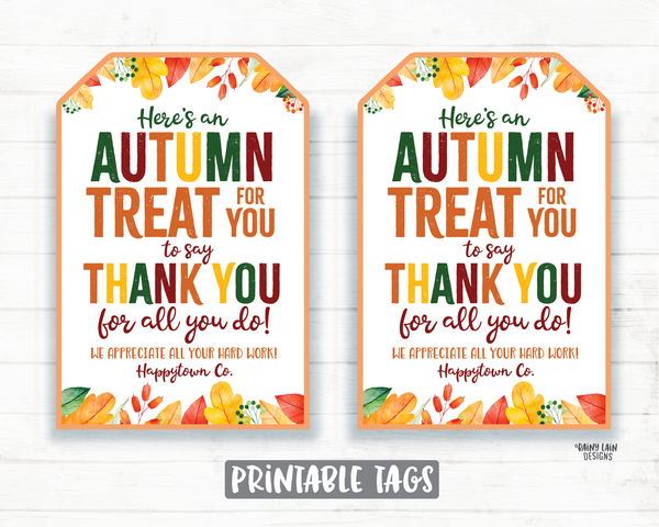 Autumn Treat Thank you Tag Fall Appreciation Gift Tags Thanksgiving Favor Tags Employee Company Essential Staff Teacher Thank you Tag Sweet