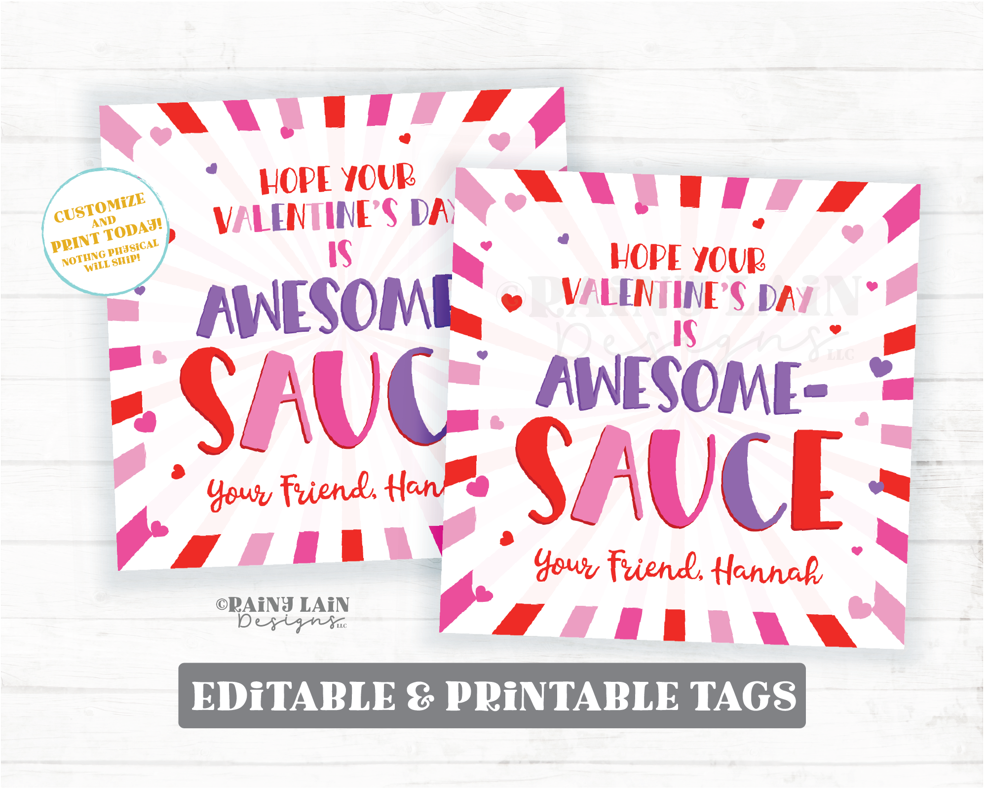 Applesauce Valentine's Day Gift Tag Awesome Sauce Apple Sauce Preschool Classroom Friend Printable Editable Easy Kids Non-Candy Valentine