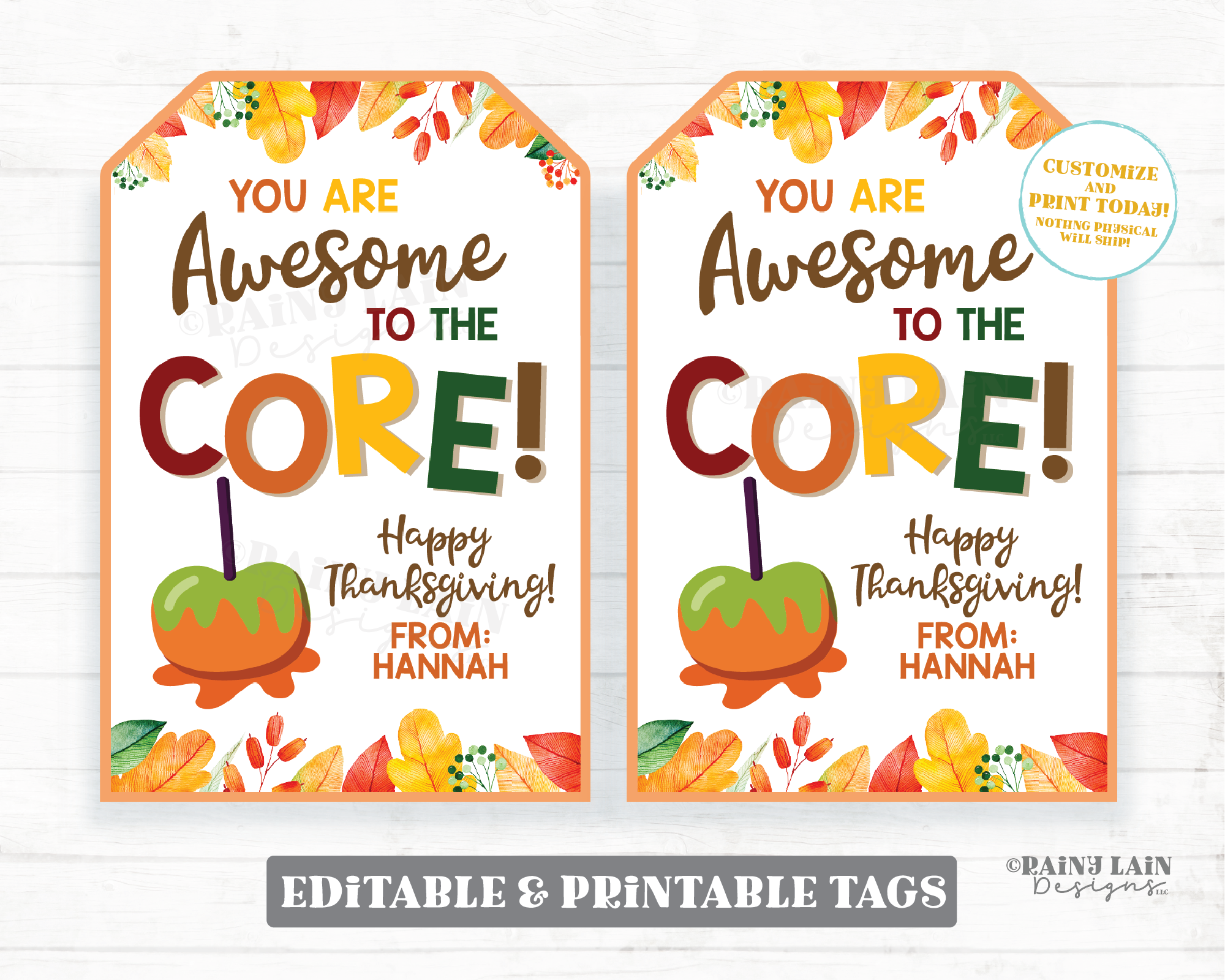 Awesome to the Core Thanksgiving Tag Candy Apple Caramel Fall Gift Appreciation Teacher Staff Employee School Friend Teammate Classmate