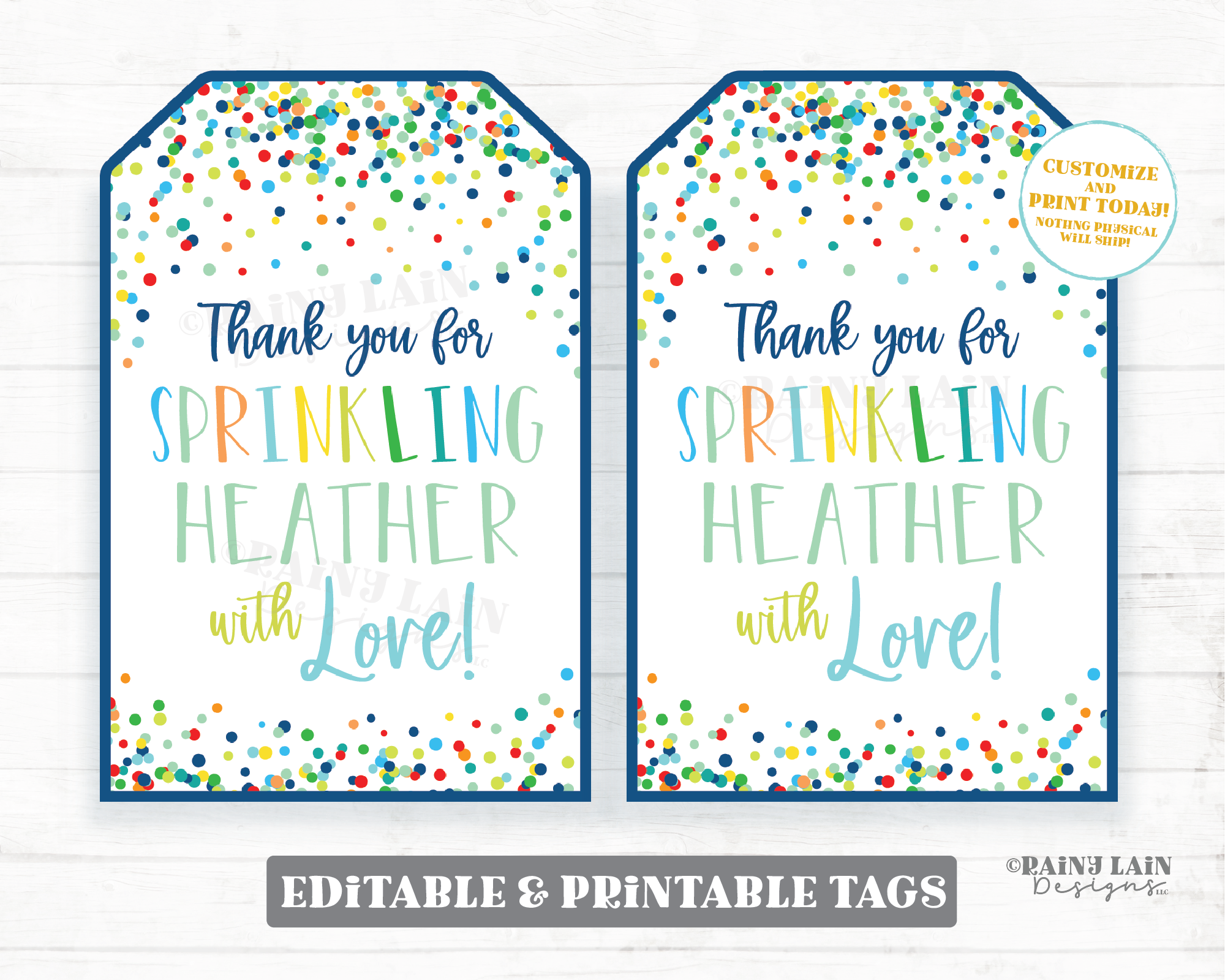 Baby Sprinkle Thank You Tags Editable Boy Baby Sprinkle Favor Mint Navy Blue Confetti Printable Sprinkle favors Sprinkled with Love