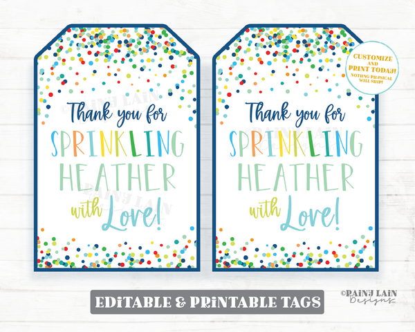 Baby Sprinkle Thank You Tags Editable Boy Baby Sprinkle Favor Mint Navy Blue Confetti Printable Sprinkle favors Sprinkled with Love