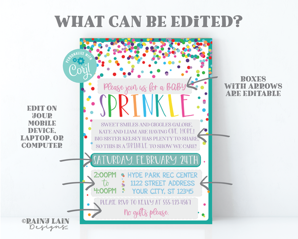 Editable Baby Sprinkle Invite Girl Sprinkle Ideas Baby Sprinkle Shower Twinkle Twinkle Oh Boy Gender Neutral Printable Invitation Digital