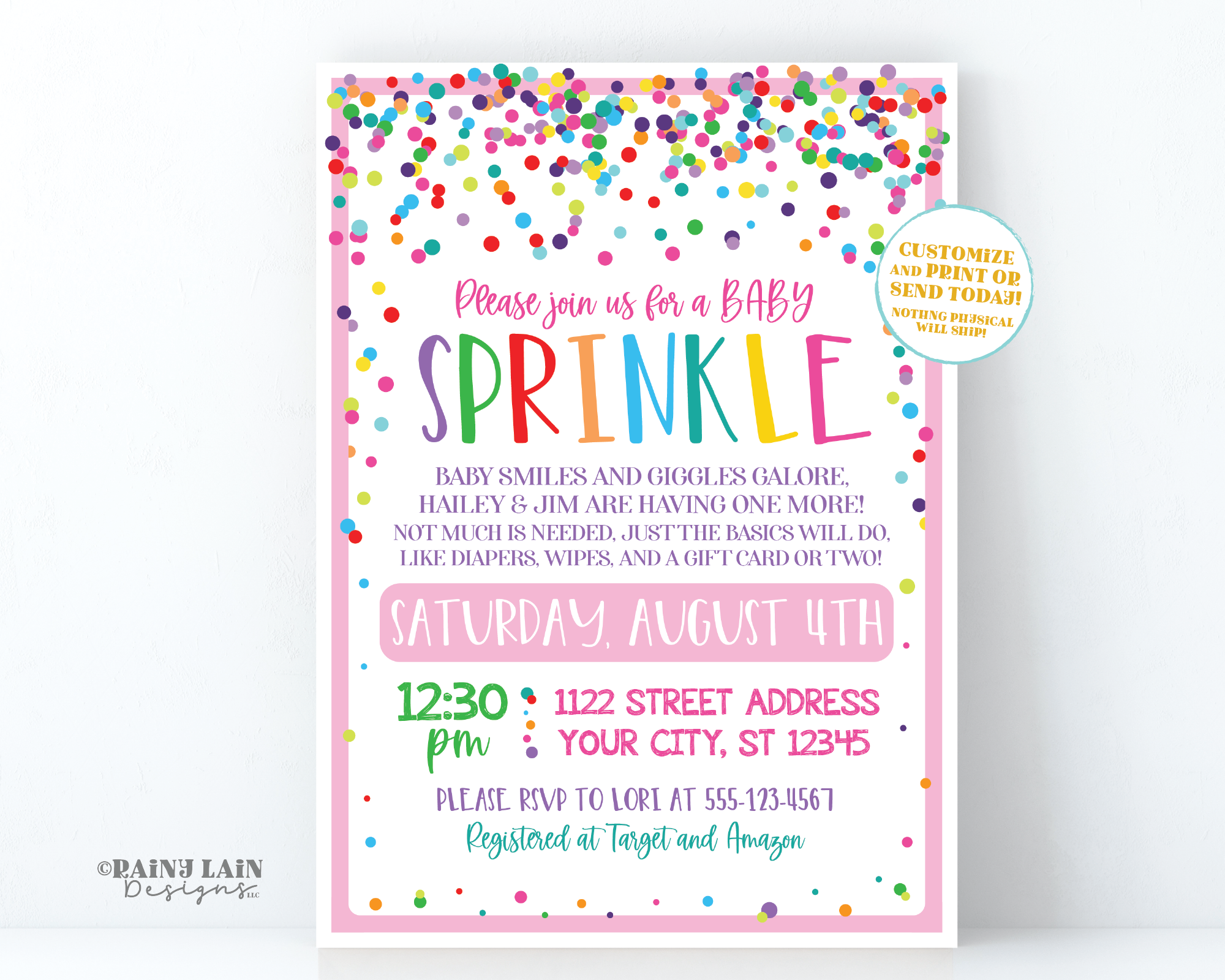 Rainbow Baby Sprinkle Invite Pink Baby Sprinkle Invite Girl Baby Sprinkle Girl Sprinkle Shower Baby Shower Rainbow Sprinkles Confetti