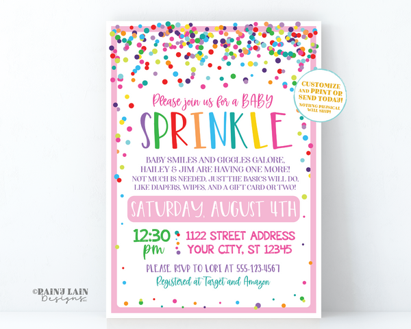 Rainbow Baby Sprinkle Invite Pink Baby Sprinkle Invite Girl Baby Sprinkle Girl Sprinkle Shower Baby Shower Rainbow Sprinkles Confetti