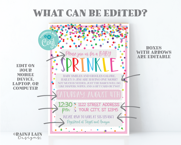 Rainbow Baby Sprinkle Invite Pink Baby Sprinkle Invite Girl Baby Sprinkle Girl Sprinkle Shower Baby Shower Rainbow Sprinkles Confetti