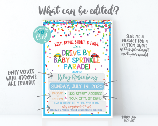 Drive By Baby Sprinkle Invitation Baby Sprinkle Drive By Invite, Sprinkle Drive By Parade Invite, Gender Neutral, Social Distancing Sprinkle