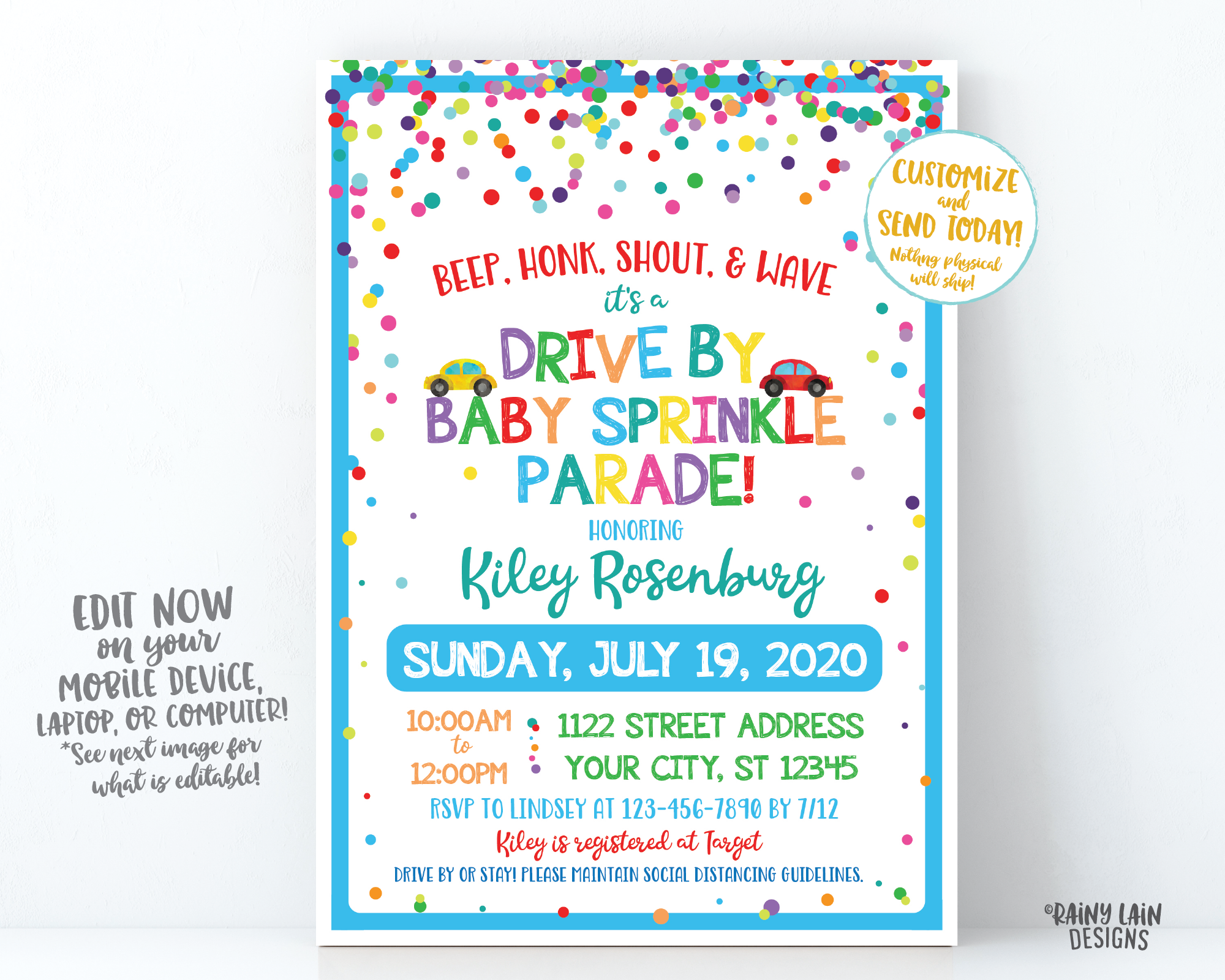 Drive By Baby Sprinkle Invitation Baby Sprinkle Drive By Invite, Sprinkle Drive By Parade Invite, Gender Neutral, Social Distancing Sprinkle