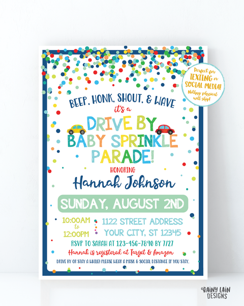 Drive By Baby Sprinkle Invitation Boy Baby Sprinkle Drive By Invite, Sprinkle Drive By Parade Invite, Social Distancing Sprinkle Car Parade