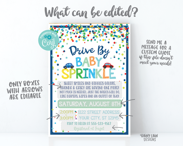 Baby Sprinkle Drive By Invite Boy Drive By Baby Sprinkle Invitation, Sprinkle Drive By Parade Invite, Social Distancing Sprinkle Car Parade