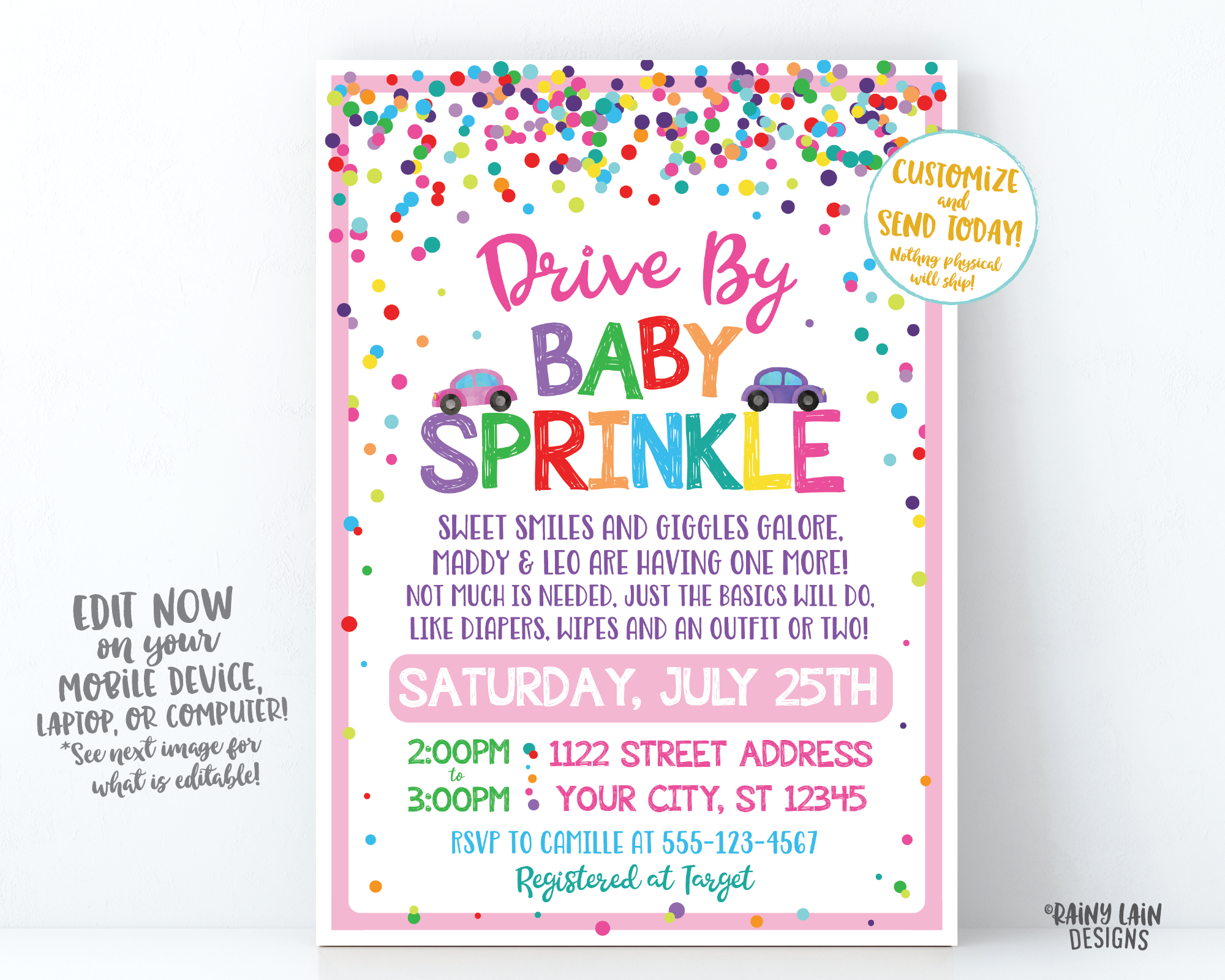 Drive By Baby Sprinkle Invitation Baby Sprinkle Drive By Invite Girl Sprinkle Drive By Parade Invite Girl Social Distancing Sprinkle Girl