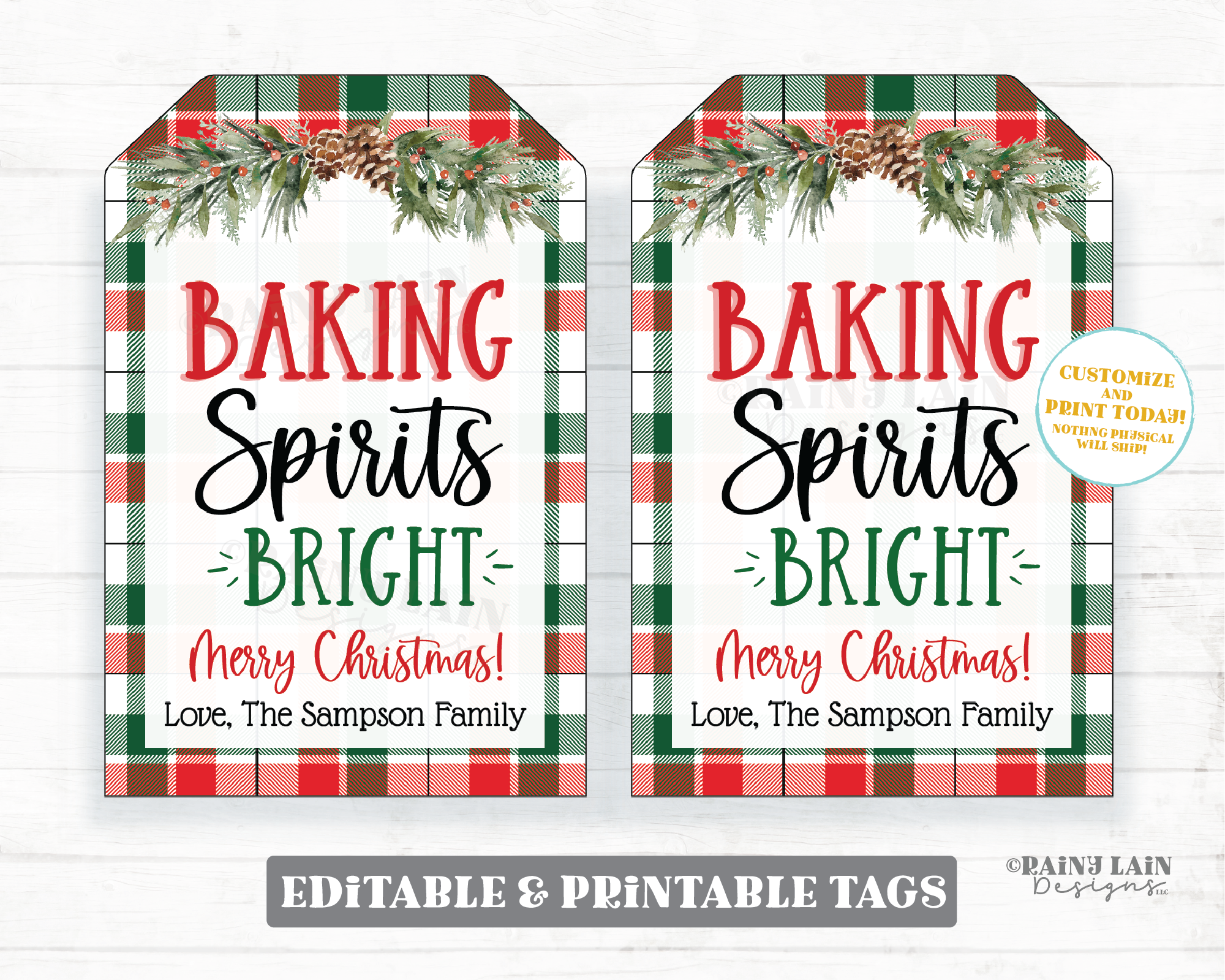 Baking Spirits Bright Tags Christmas Cookies Gift Tag Homemade Baked Goods Neighbor Holiday Gift Teacher Coach Co-worker Plaid Gift Tags