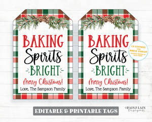 Baking Spirits Bright Tags Christmas Cookies Gift Tag Homemade Baked Goods Neighbor Holiday Gift Teacher Coach Co-worker Plaid Gift Tags