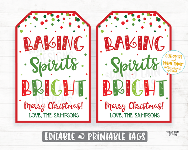 Baking Spirits Bright Tags Christmas Gift Tag Homemade Baked Goods Cookies Child Made Holiday Gift Teacher Coach Staff Co-worker Neighbor