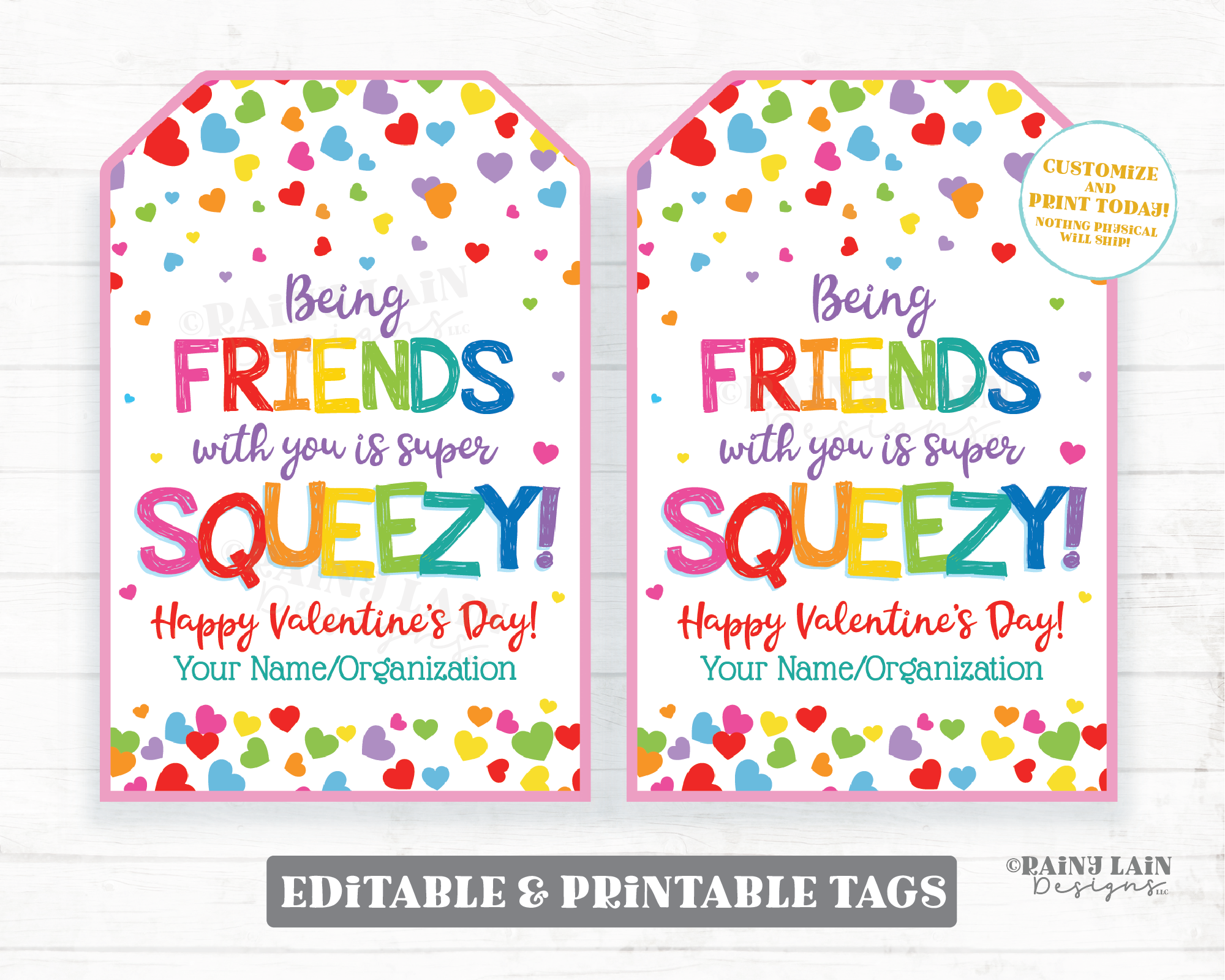 Super Squeezy Being Friends with you Valentine's Day Tag Applesauce Pouch Squishie Valentine Squishy Preschool Classroom Printable Non-Candy