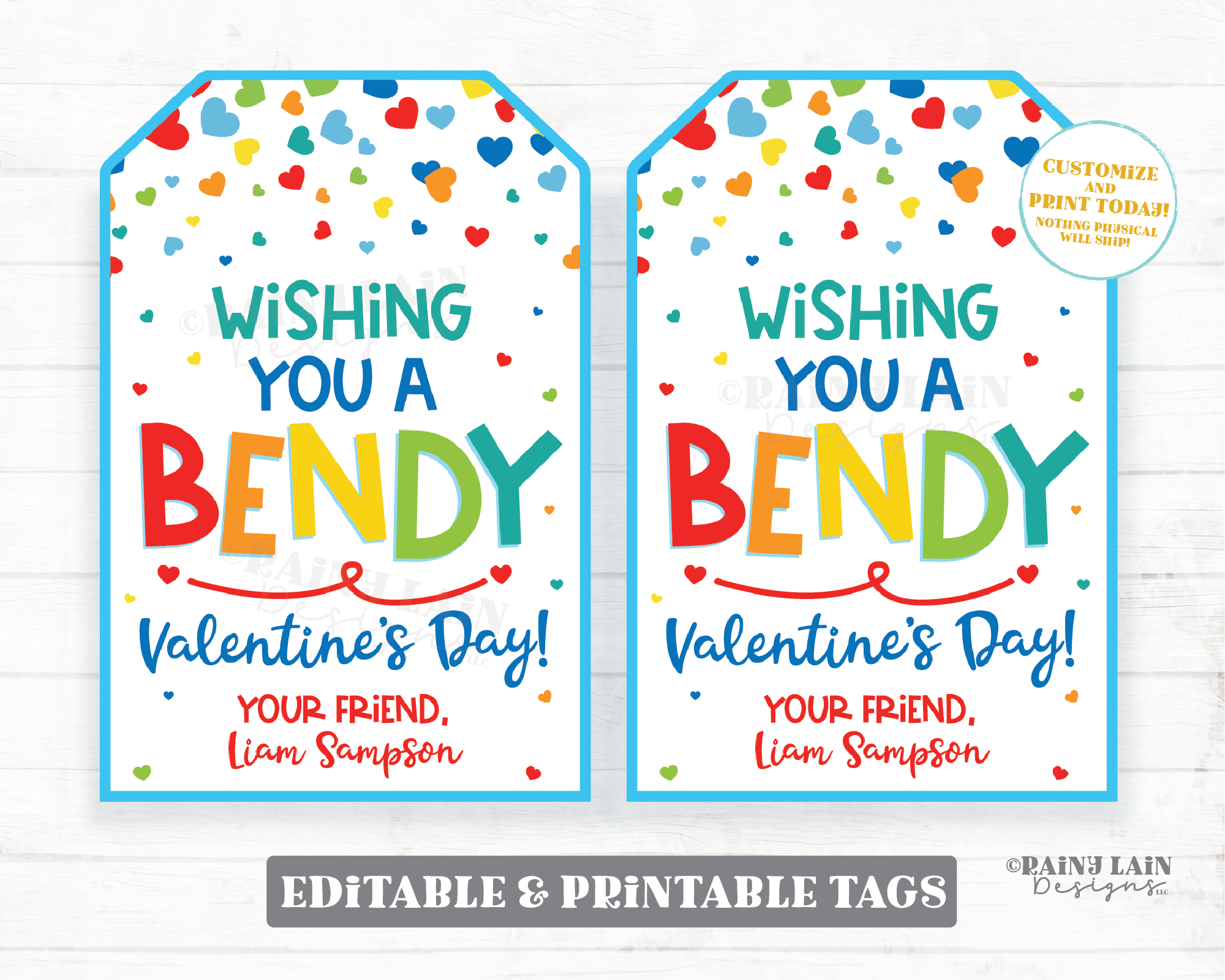 Bendy Pencil Valentine Bendy Valentine's Day Tag Bendy Straw Bracelet Bent Preschool Classroom Printable Kids Non-Candy Valentine Tag