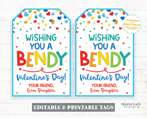 Bendy Pencil Valentine Bendy Valentine's Day Tag Bendy Straw Bracelet Bent Preschool Classroom Printable Kids Non-Candy Valentine Tag