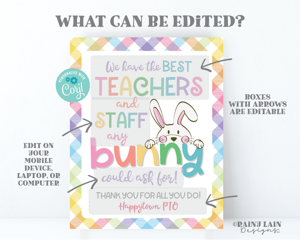 Best Teachers and Staff Any Bunny Could Ask For Sign Easter Spring Lounge Staff Room Employee Appreciation Company PTO PTA School Thank You