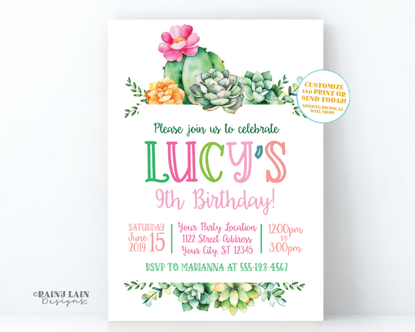 Cactus Birthday Invitation, Succulent Birthday Invitation, Cacti, Succulents, Fiesta Birthday Invite, Cactus Invite, Succulent Invite