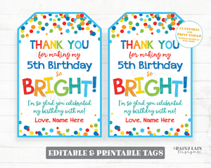 Thanks for Making My Birthday Bright Tag Finger Light Sunglasses Glow Stick Sun Summer Bright Brighten School Party Birthday Party Favor