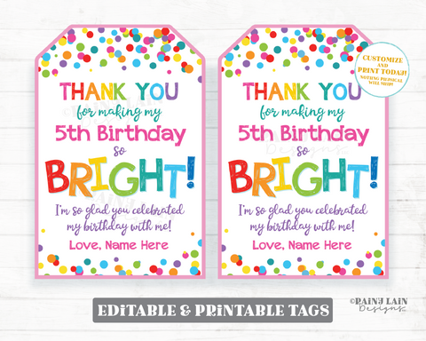 Thanks for Making My Birthday Bright Tag Sunglasses Glow Stick Finger Light Sun Summer Bright Brighten Birthday Party Favor School Party