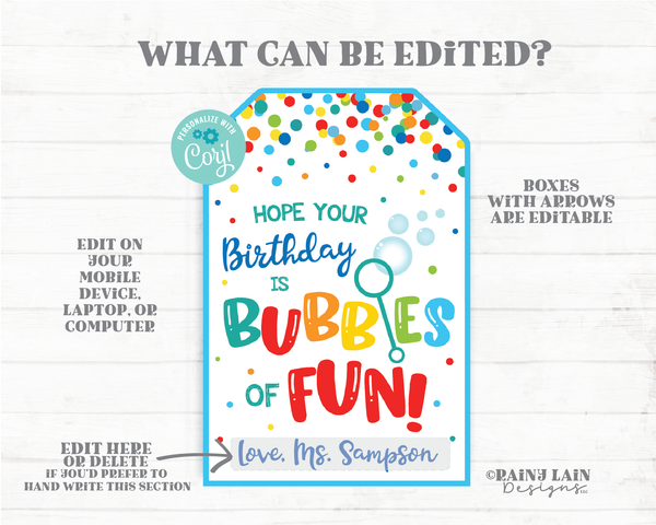 Hope your Birthday is Bubbles of Fun Tag Preschool bubbles birthday party favor Classroom Printable Kids Teacher to Student Bubbles Gift Tag