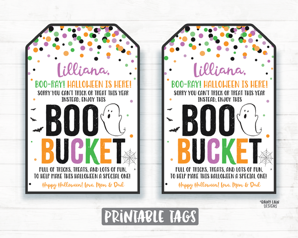 Boo Bucket Tags Halloween Boo Basket 2020 Halloween Printable Halloween Gift Tag Favor Tag Editable Halloween Social Distancing Pandemic
