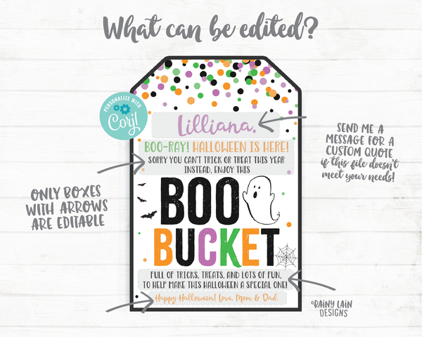 Boo Bucket Tags Halloween Boo Basket 2020 Halloween Printable Halloween Gift Tag Favor Tag Editable Halloween Social Distancing Pandemic