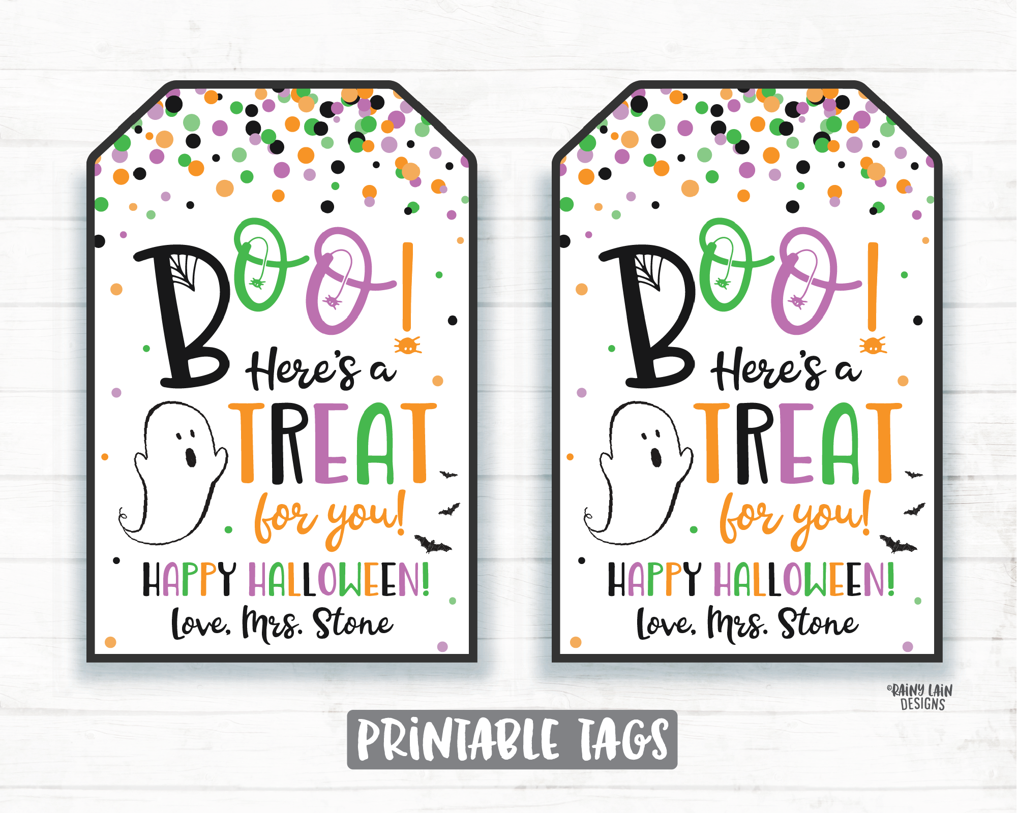 Hey Boo Here's a Treat for you Tags Halloween Printable Halloween Tag Editable Halloween Favor Tags Pumpkin Ghost Bats Spiderweb Party Tags