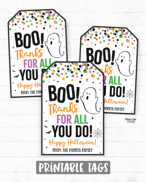 Boo Thanks for all you do tag Halloween Thank you Tags Halloween Printable Halloween Editable Halloween teacher tags employee thank you tag