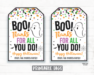 Boo Thanks for all you do tag Halloween Thank you Tags Halloween Printable Halloween Editable Halloween teacher tags employee thank you tag