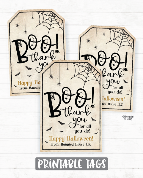 Boo Thank you for all you do tag Halloween Appreciation Teacher Staff Employee School Halloween Thank you Tag Halloween Gifts Tag Favor Tags