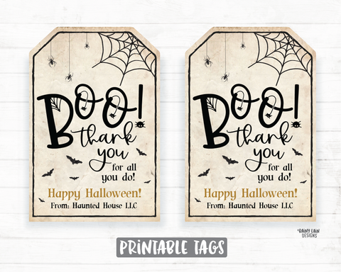 Boo Thank you for all you do tag Halloween Appreciation Teacher Staff Employee School Halloween Thank you Tag Halloween Gifts Tag Favor Tags