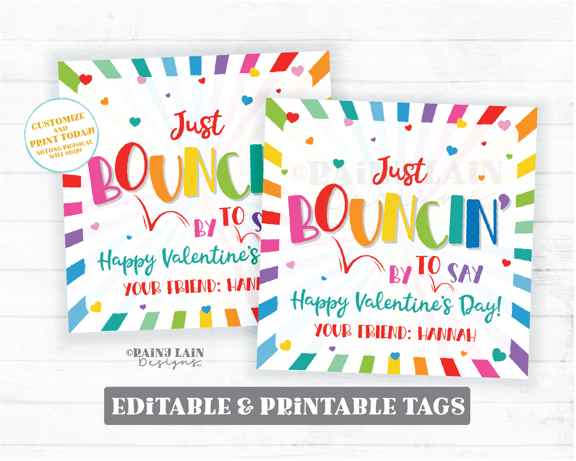 Bouncin by to say Happy Valentine's Day Tag Bouncy Ball Valentine Favor Gift Classroom Preschool Printable Non-Candy From Teacher Student