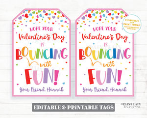 Ball Valentine Tag Bouncing with Fun Valentine's day Bouncy Favor Gift Editable Preschool Classroom Printable Non-Candy From Teacher Student