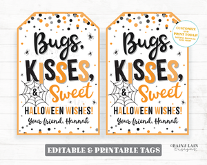 Bugs Kisses Sweet Halloween Wishes Gift Tag Spider Trick or Treat Favor From Teacher To Student Classmate Preschool Spiderweb Sticky Jumping