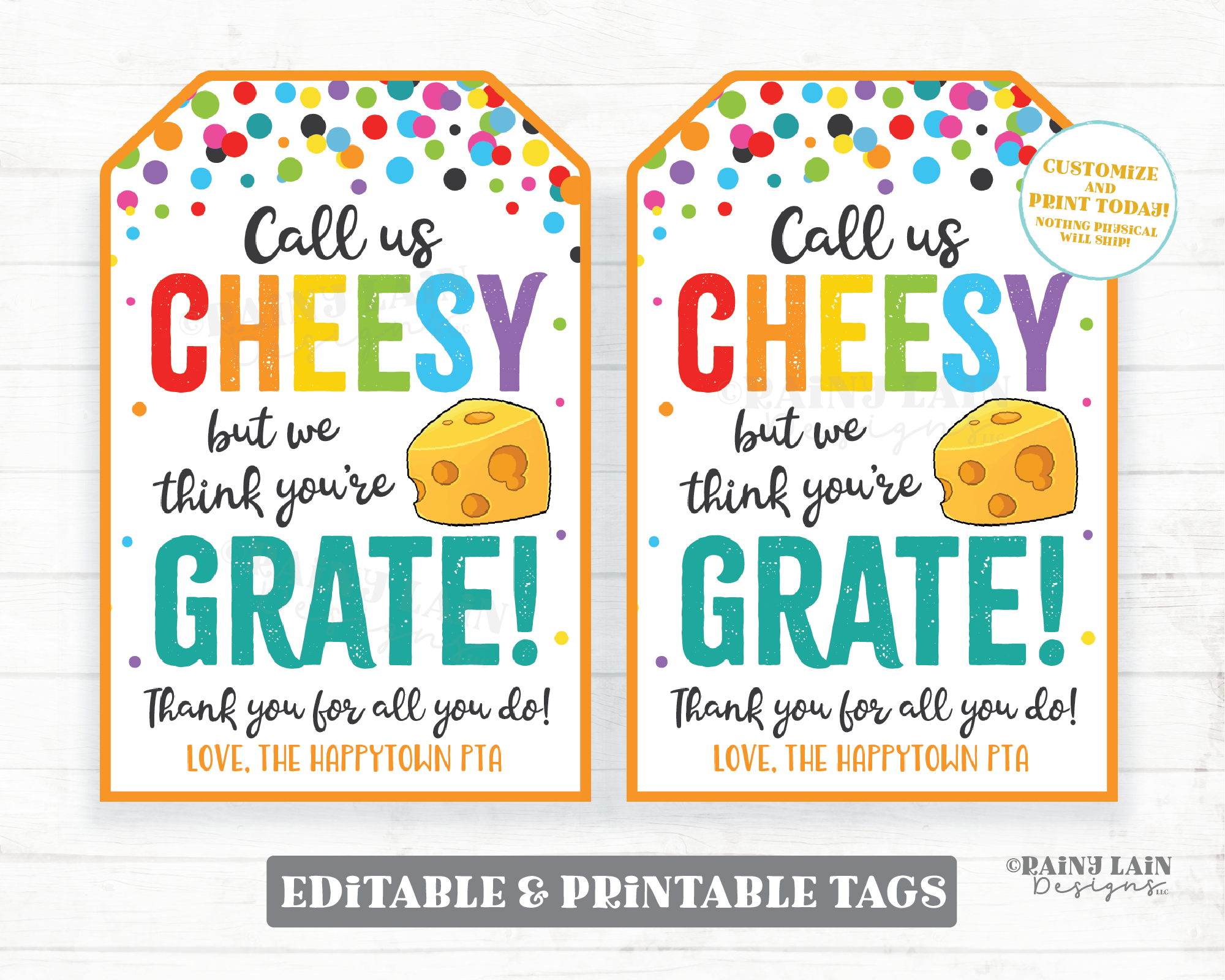 Cheese Gift Tag Call Us Cheesy We Think You're Grate Charcuterie Box Chips Crackers Thank you Employee Appreciation Staff Teacher PTO School