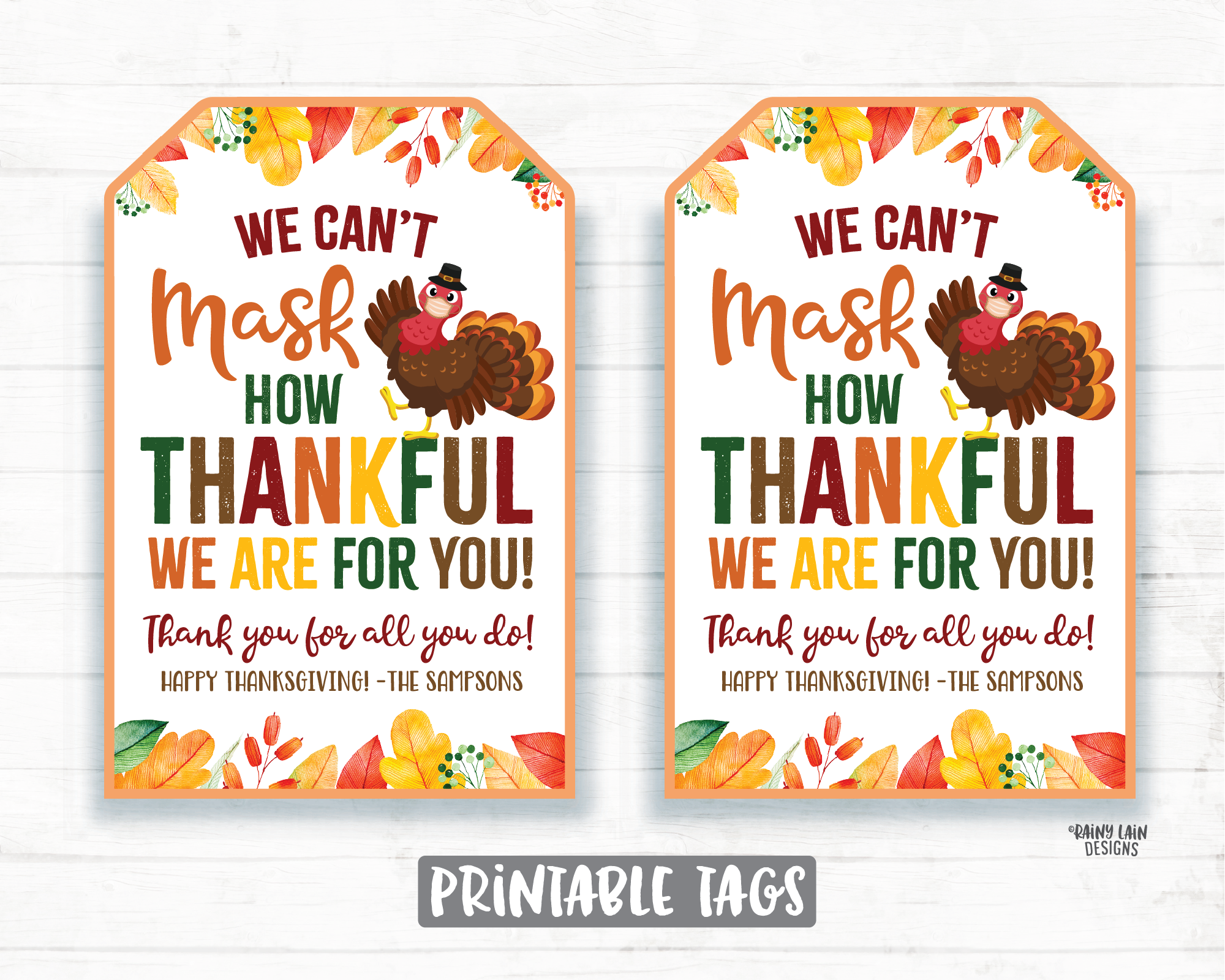 Can't Mask Thankful Face Mask Gift Tag Thanksgiving Tags Employee Appreciation Tag Company Essential Worker Staff Corporate Teacher Mask Tag