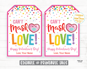 Can't Mask Love Tag Valentine's Day Tag Gift Tag Face Mask Tag Friend Co-Worker Essential Staff Teacher Mask Tag Child Valentine Printable
