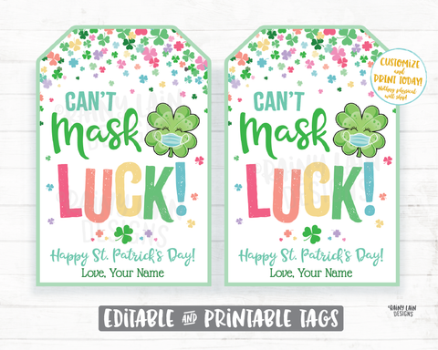 Can't Mask Luck Face Mask Gift Tag St Patrick's Day Tag Employee Appreciation Company Essential Staff Co-Worker Teacher Mask Tag